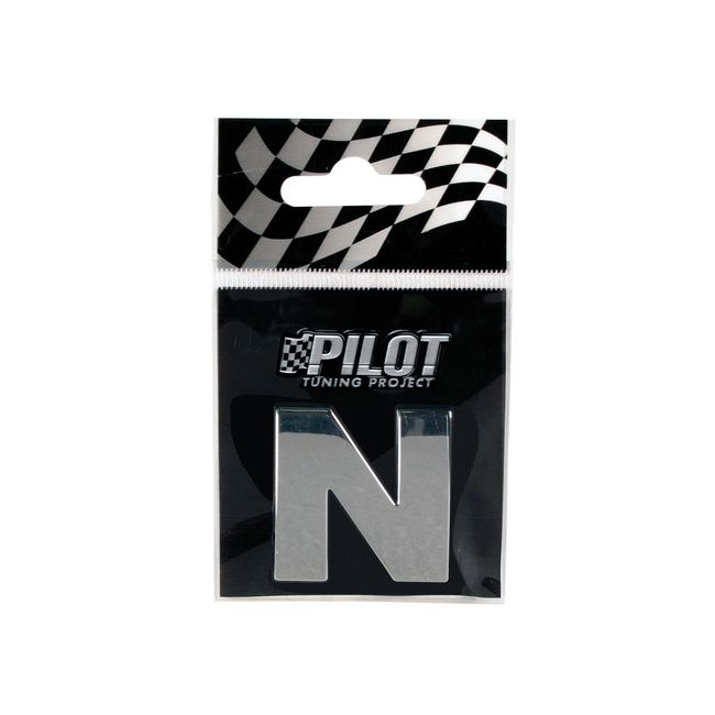 Ornament auto 3D, litera N, 28 mm, cromat