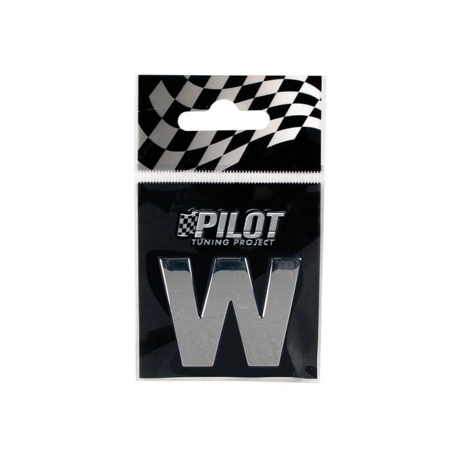 Ornament auto 3D, litera W, 28 mm, cromat