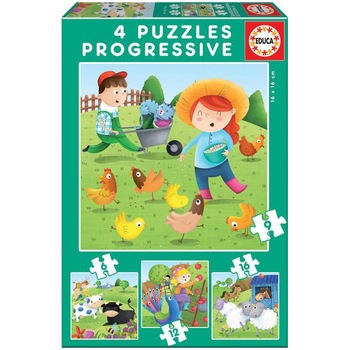 Puzzle 4 in 1 Educa - Farm animals, 6/9/12/16 piese Puzzle 4 in 1 Educa - Farm animals, 6/9/12/16 piese