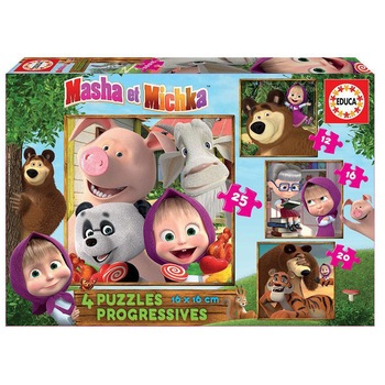 Puzzle 4 in 1 Educa - Masha and the Bear, 12/16/20/25 piese Puzzle 4 in 1 Educa - Masha and the Bear, 12/16/20/25 piese