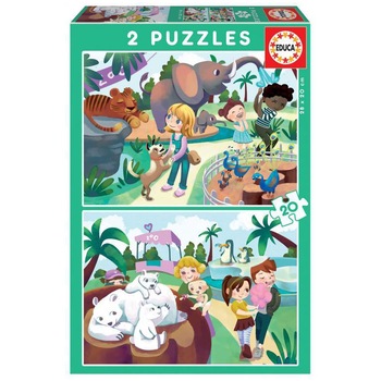 Puzzle 2 in 1 Educa - In the zoo, 2x20 piese Puzzle 2 in 1 Educa - In the zoo, 2x20 piese