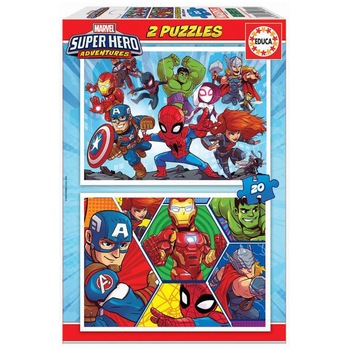 Puzzle 2 in 1 Educa - Super Heroe Adventures, 2x20 piese