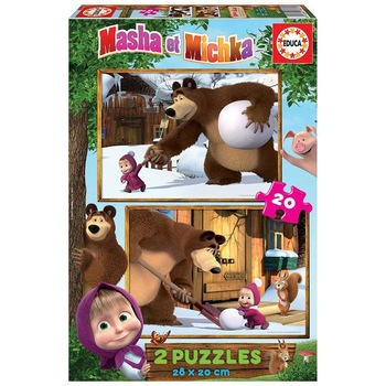 Puzzle 2 in 1 Educa - Masha and the Bear, 2x20 piese Puzzle 2 in 1 Educa - Masha and the Bear, 2x20 piese