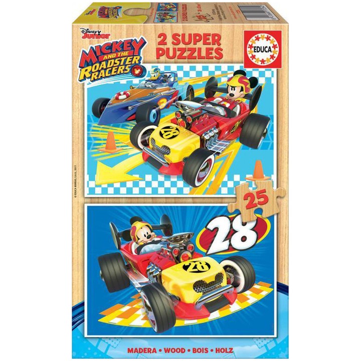 Puzzle 2 in 1 Educa - Disney Mickey Mouse and the roadster racers, 2x25 piese