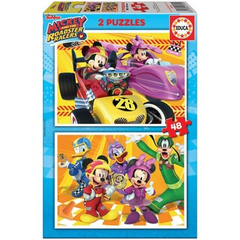 Puzzle 2 in 1 Educa - Disney Mickey Mouse and the roadster racers, 2x48 piese