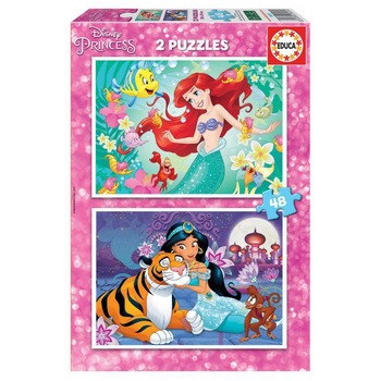 Puzzle 2 in 1 Educa - Disney Princess, Ariel & Jasmin, 2x48 piese Puzzle 2 in 1 Educa - Disney Princess, Ariel & Jasmin, 2x48 piese