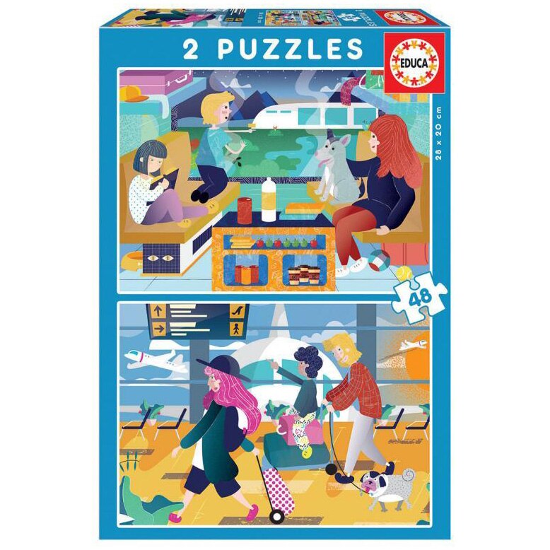Puzzle 2 in 1 Educa - Airport & Train, 2x48 piese