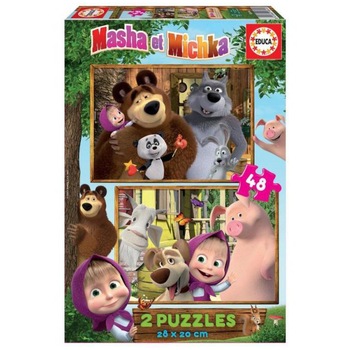 Puzzle 2 in 1 Educa - Masha and the Bear, 2x48 piese