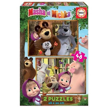 Puzzle 2 in 1 Educa - Masha and the Bear, 2x48 piese Puzzle 2 in 1 Educa - Masha and the Bear, 2x48 piese