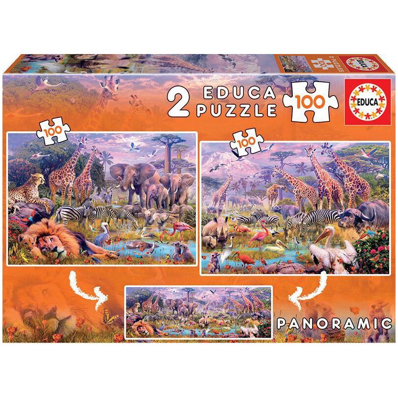 Puzzle Educa - Wild animals, 2x100 piese