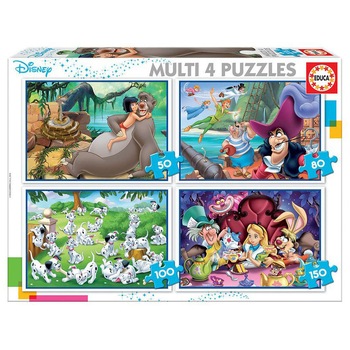 Puzzle 4 in 1 Educa - Disney classics, 50/80/100/150 piese Puzzle 4 in 1 Educa - Disney classics, 50/80/100/150 piese