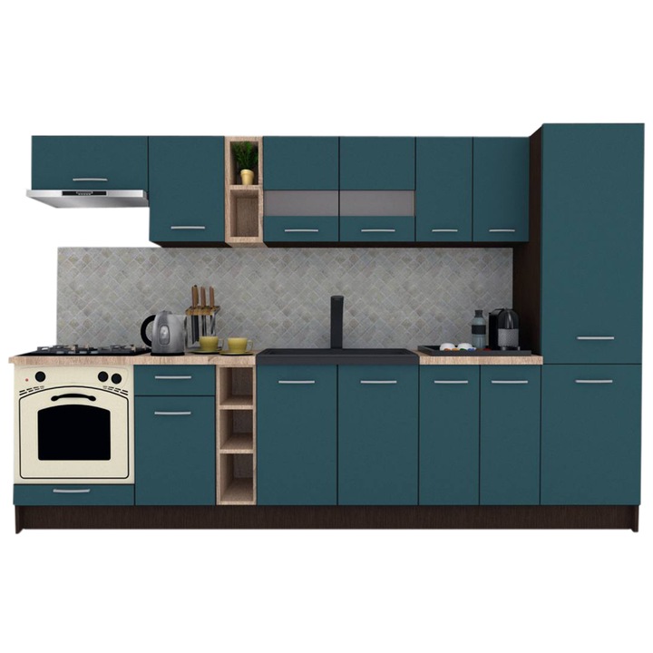 Set Bucatarie Marina New 310 A, Wenge / Decor 0244, 310 x 195,5 x 60 cm