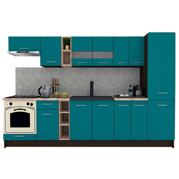 Set Bucatarie Marina New 310 A, Wenge / Decor 0245, 310 x 195,5 x 60 cm