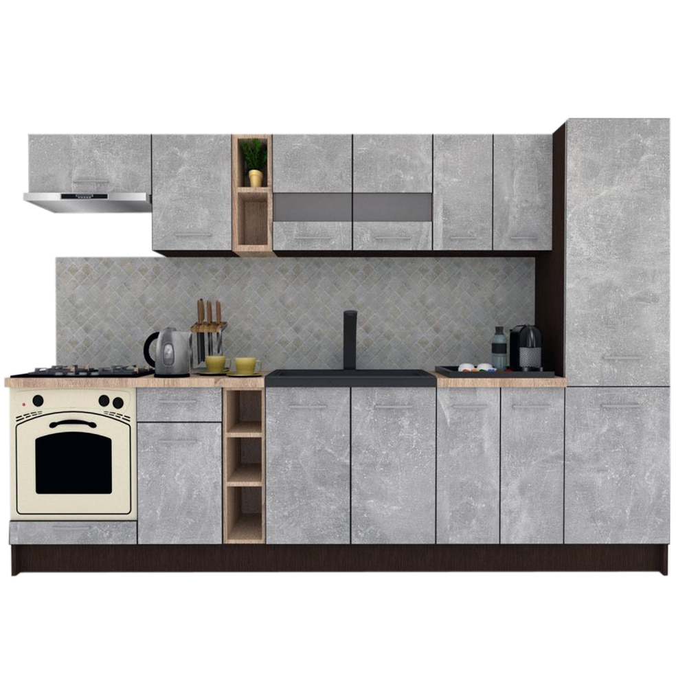 Set Bucatarie Marina New 310 A, Wenge / Decor 4298, 310 x 195,5 x 60 cm