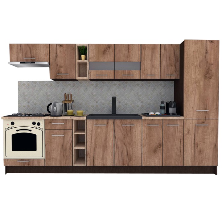 Set Bucatarie Marina New 310 A, Wenge / Decor K004, 310 x 195,5 x 60 cm