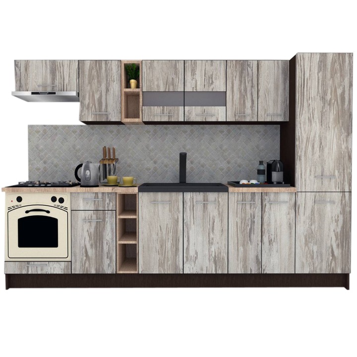 Set Bucatarie Marina New 310 A, Wenge / Decor K084, 310 x 195,5 x 60 cm