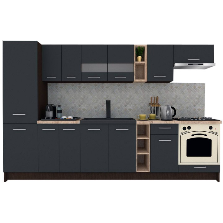 Set Bucatarie Marina New 310 B, Wenge / Decor 0164, 310 x 195,5 x 60 cm