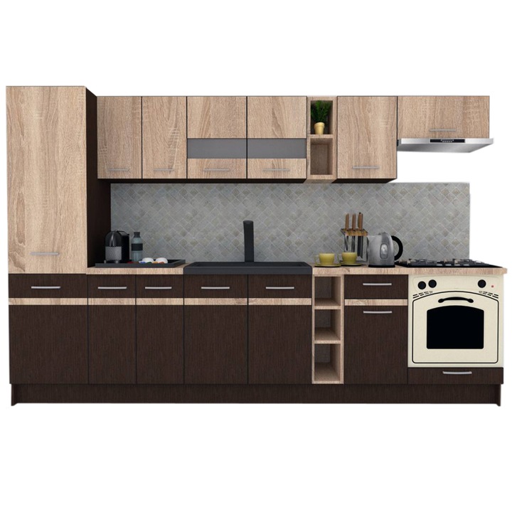 Set Bucatarie Marina New 310 B, Wenge / Stejar Sonoma, 310 x 195,5 x 60 cm