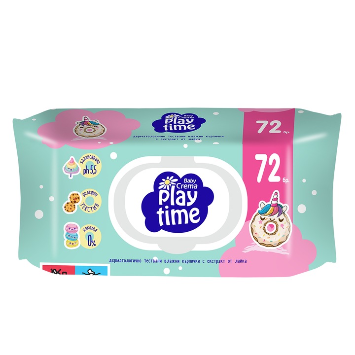 Мокри кърпички Baby Crema Play Time, Magic Donut, 72 бр