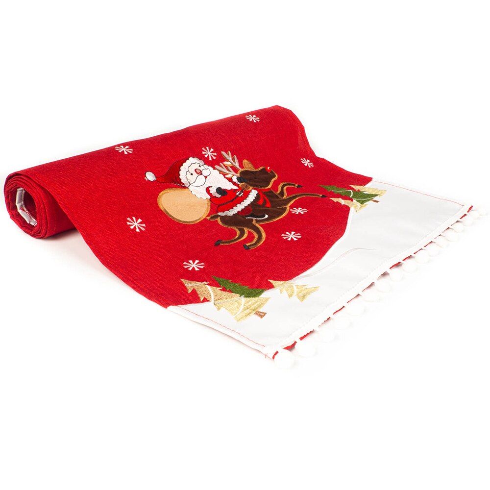 Runner de masa de Craciun, Holly, alb/rosu, 174 x 40 cm