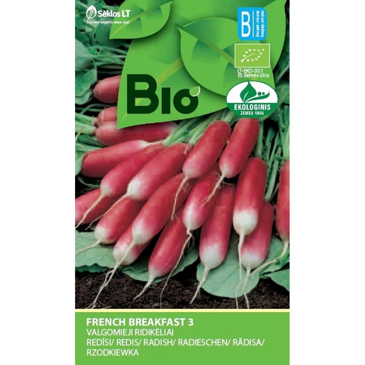 Ridichi de luna French Breakfast 3, Bio, Seminte Organice, Soi timpuriu, plic, 2 grame