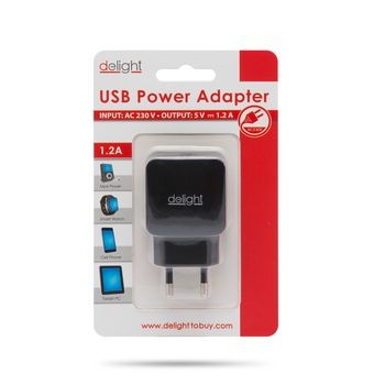 Incarcator retea USB CA, Delight, AC 230 V, Negru Incarcator retea USB CA, Delight, AC 230 V, Negru