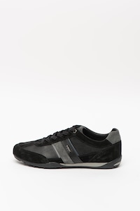 Geox, Pantofi sport cu garnituri din piele intoarsa Wells, Negru, 41