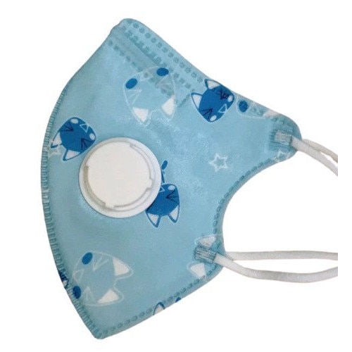 Masca faciala pentru copii cu 5 straturi si supapa de expirare, ambalata individual Blue