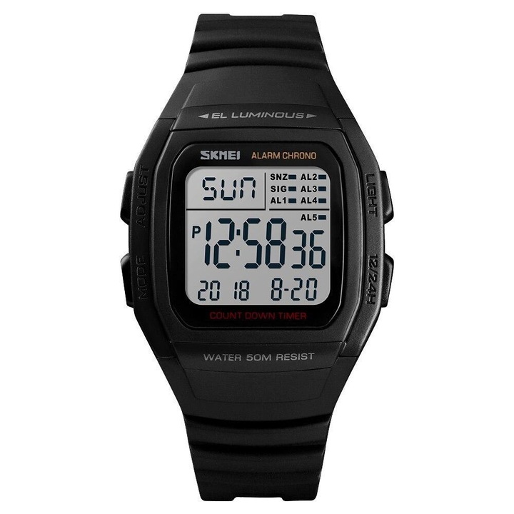 Мъжки часовник Skmei, цифров, двоен дисплей, водоустойчив, хронометър, обратно броене, аларма, дата, двоен дисплей, черен