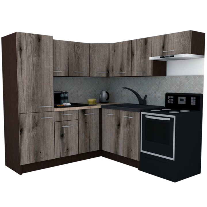 Set Bucatarie de Colt GENA NEW 10 ST. 190-200, Genarom, Fara Corp de Cuptor, Wenge / Decor K366