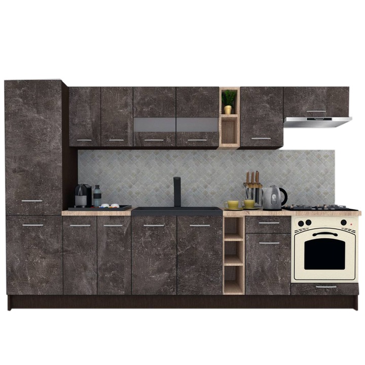 Set Bucatarie Marina New 310 B, Wenge / Decor 4299, 310 x 195,5 x 60 cm
