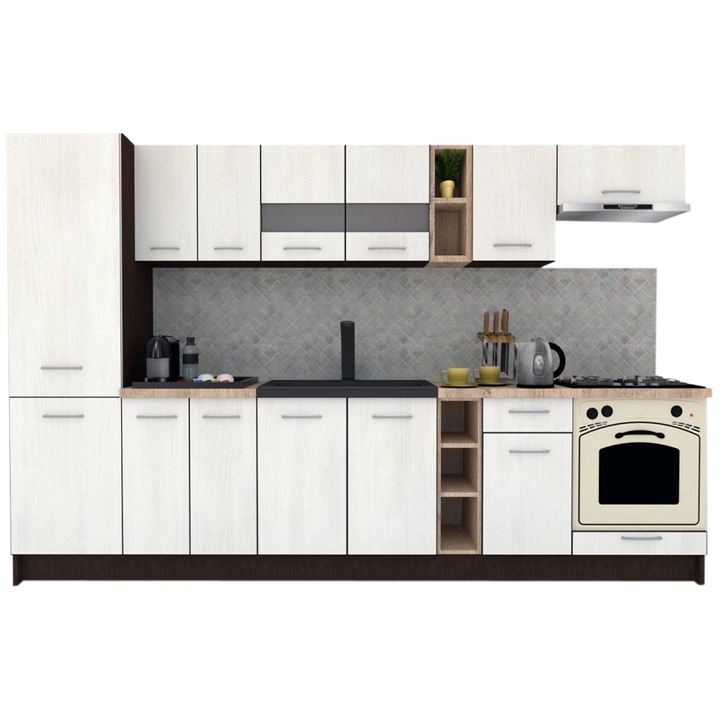 Set Bucatarie Marina New 310 B, Wenge / Decor 8508, 310 x 195,5 x 60 cm