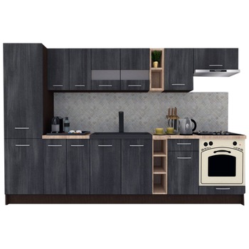 Set Bucatarie Marina New 310 B, Wenge / Decor 8509, 310 x 195,5 x 60 cm Set Bucatarie Marina New 310 B, Wenge / Decor 8509, 310 x 195,5 x 60 cm
