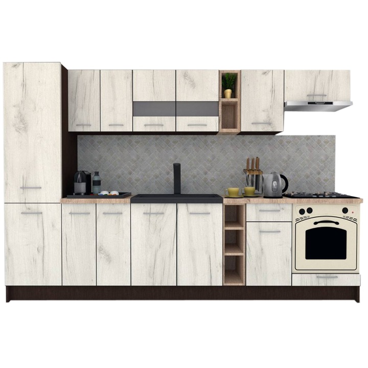 Set Bucatarie Marina New 310 B, Wenge / Decor K001, 310 x 195,5 x 60 cm