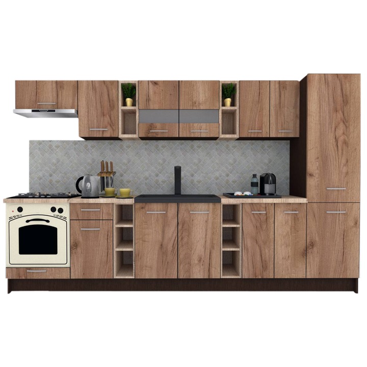 Set Bucatarie Marina New 330 A, Wenge / Decor K004, 330 x 195,5 x 60 cm