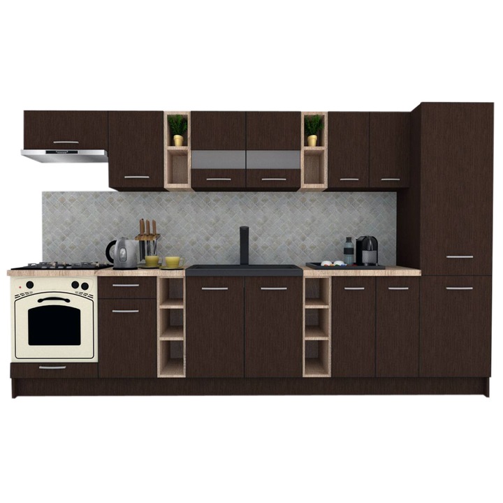 Set Bucatarie Marina New 330 A, Wenge / Decor 8548, 330 x 195,5 x 60 cm
