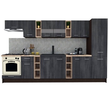 Set Bucatarie Marina New 330 A, Wenge / Decor 8509, 330 x 195,5 x 60 cm Set Bucatarie Marina New 330 A, Wenge / Decor 8509, 330 x 195,5 x 60 cm