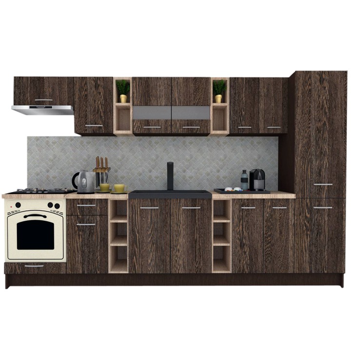 Set Bucatarie Marina New 330 A, Wenge / Decor 7648, 330 x 195,5 x 60 cm