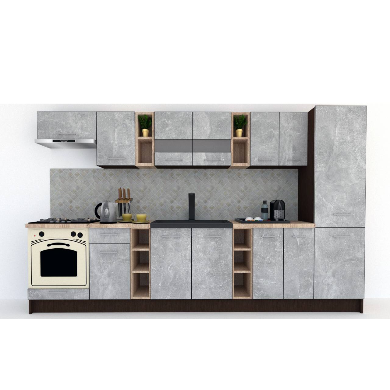 la Cuisine Contemporaine セット Set Bucatarie Marina New 330 A, Wenge / Decor 4298, 330 x 195,5 x