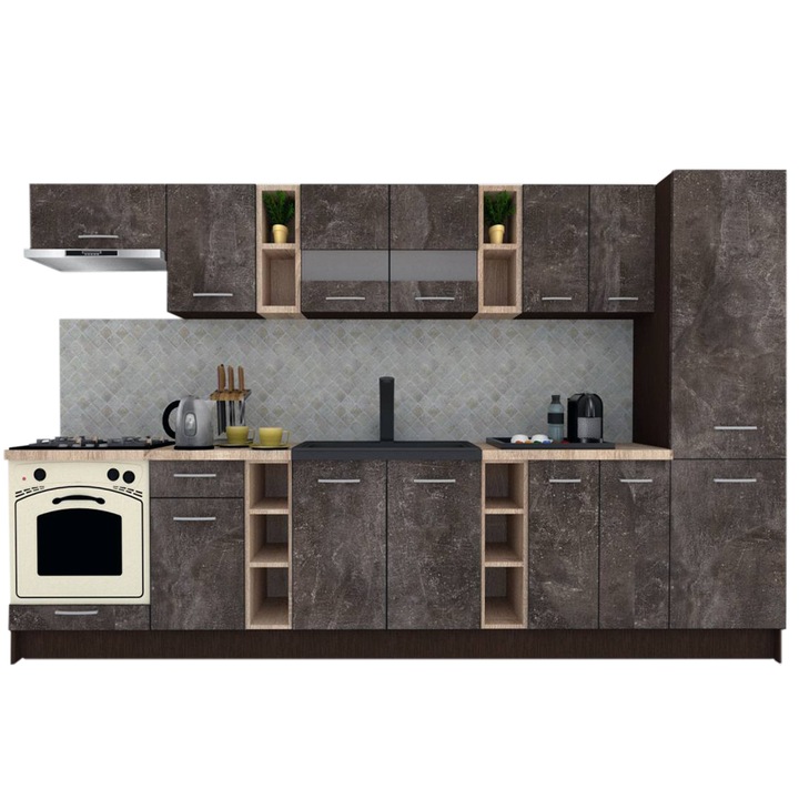 Set Bucatarie Marina New 330 A, Wenge / Decor 4299, 330 x 195,5 x 60 cm