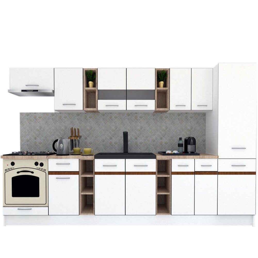 Set Bucatarie Marina New 330 A, Alb, 330 x 195,5 x 60 cm