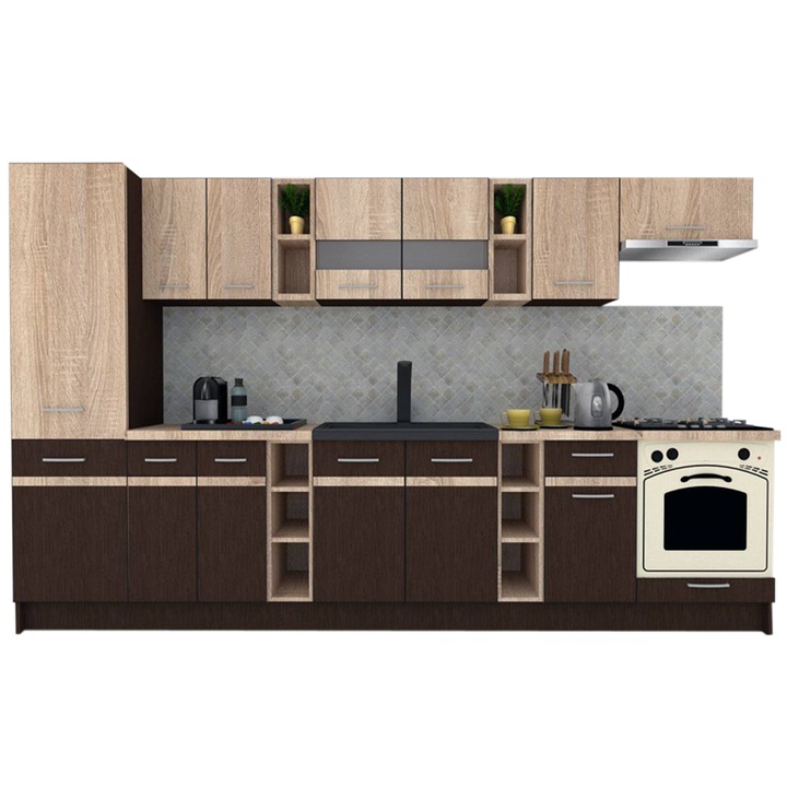 Set Bucatarie Marina New 330 B, Wenge / Stejar Sonoma, 330 x 195,5 x 60 cm