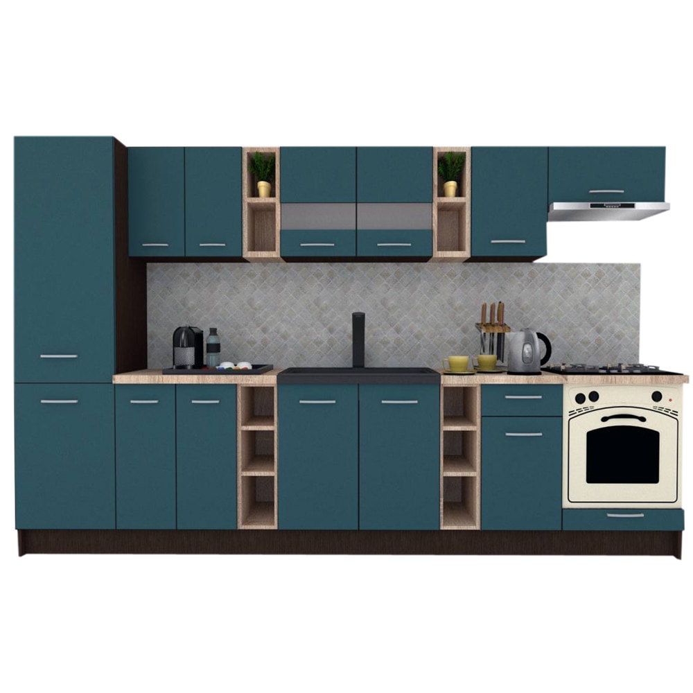 Set Bucatarie Marina New 330 B, Wenge / Decor 0244, 330 x 195,5 x 60 cm