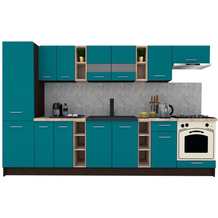 Set Bucatarie Marina New 330 B, Wenge / Decor 0245, 330 x 195,5 x 60 cm