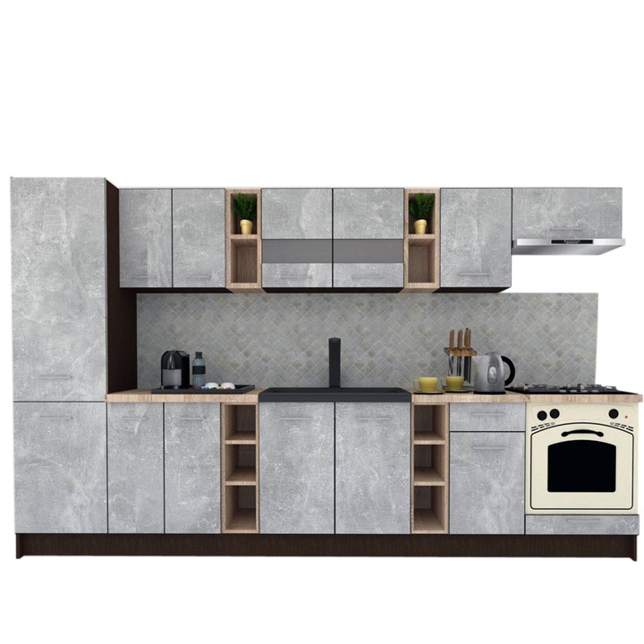 Set Bucatarie Marina New 330 B, Wenge / Decor 4298, 330 x 195,5 x 60 cm