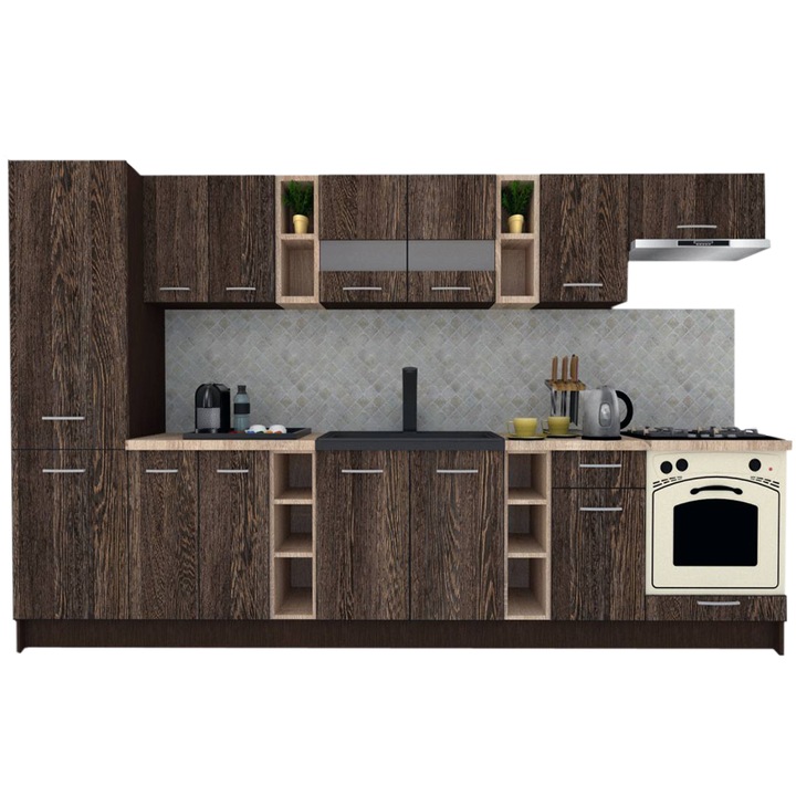 Set Bucatarie Marina New 330 B, Wenge / Decor 7648, 330 x 195,5 x 60 cm
