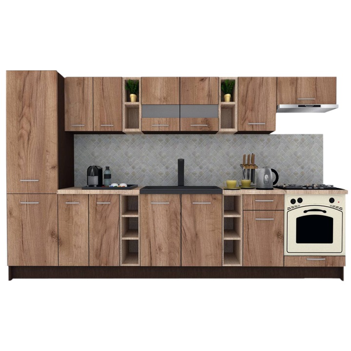 Set Bucatarie Marina New 330 B, Wenge / Decor K004, 330 x 195,5 x 60 cm