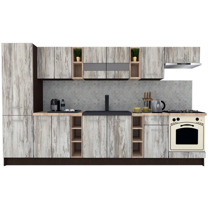 Set Bucatarie Marina New 330 B, Wenge / Decor K084, 330 x 195,5 x 60 cm