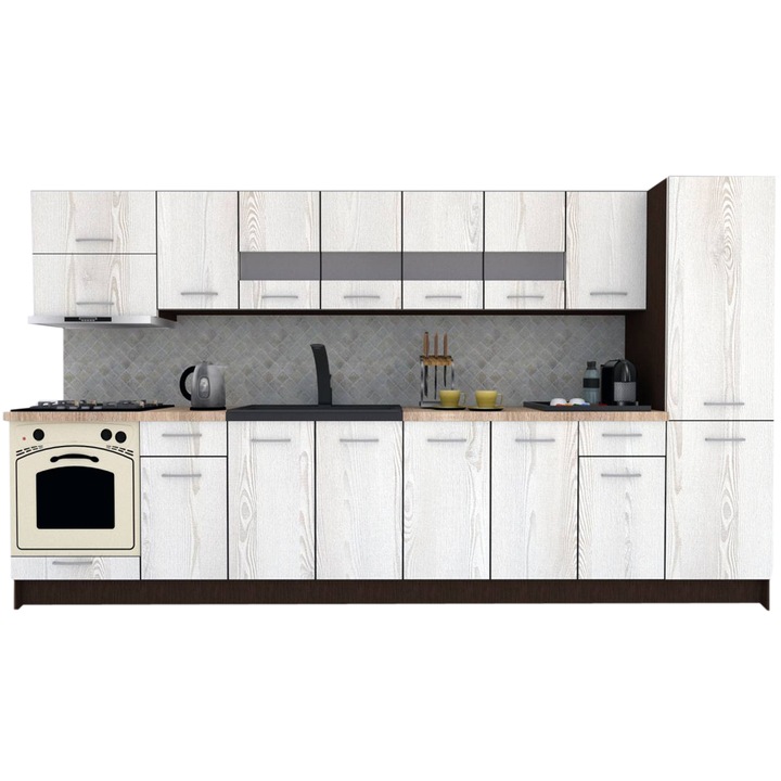 Set Bucatarie Marina New 350 A, Wenge / Decor K010, 350 x 195,5 x 60 cm