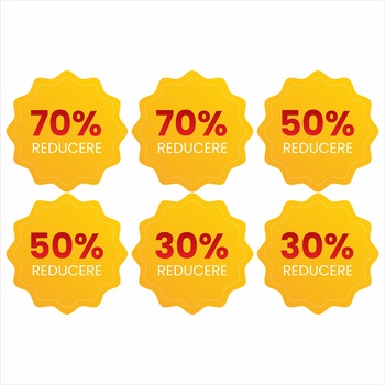 Set 6 autocolante Reducere 20-70% pentru geam, Orafol, multicolor, 300mm x 300mm Set 6 autocolante Reducere 20-70% pentru geam, Orafol, multicolor, 300mm x 300mm